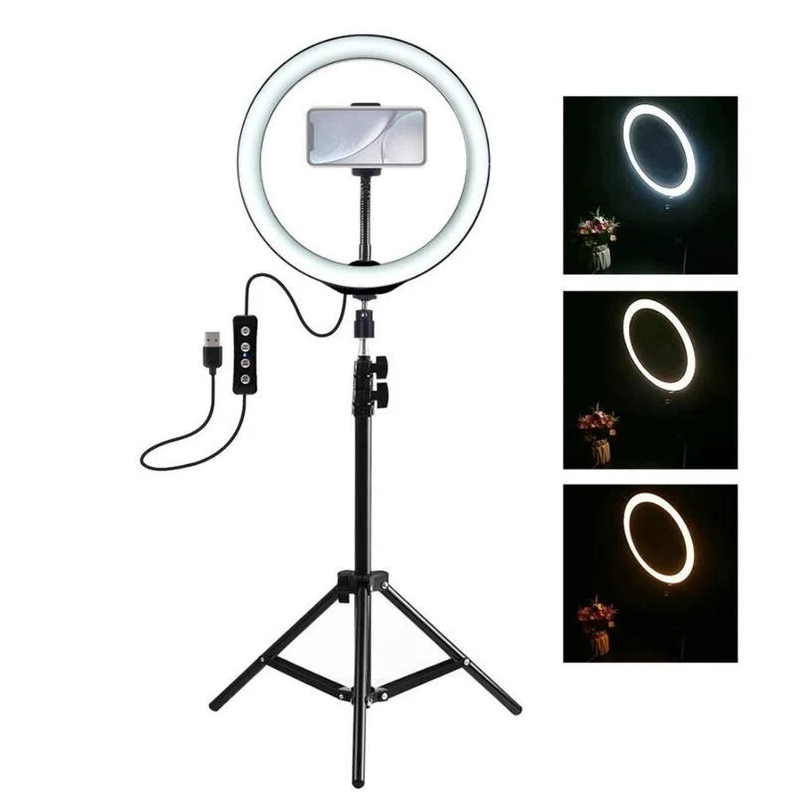 Anillo de luz LED de 26 cm con trípode